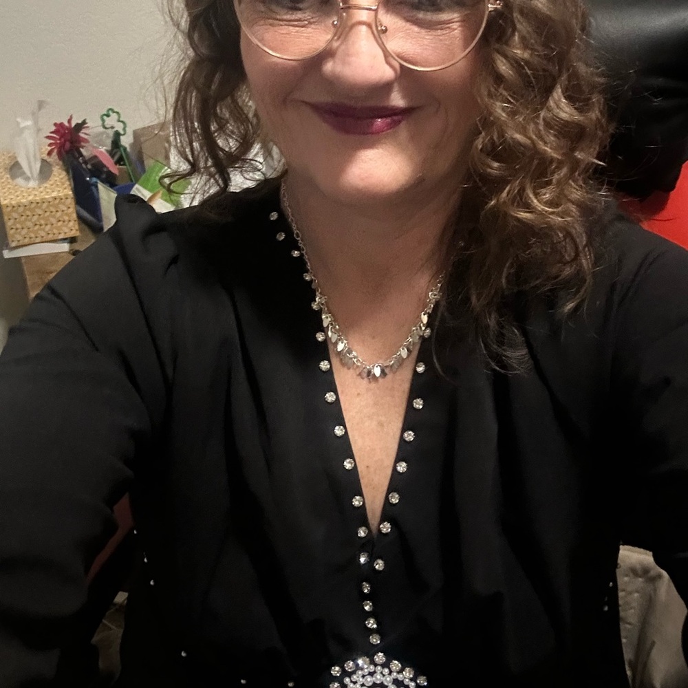 Black Studded V-Neck Blouse